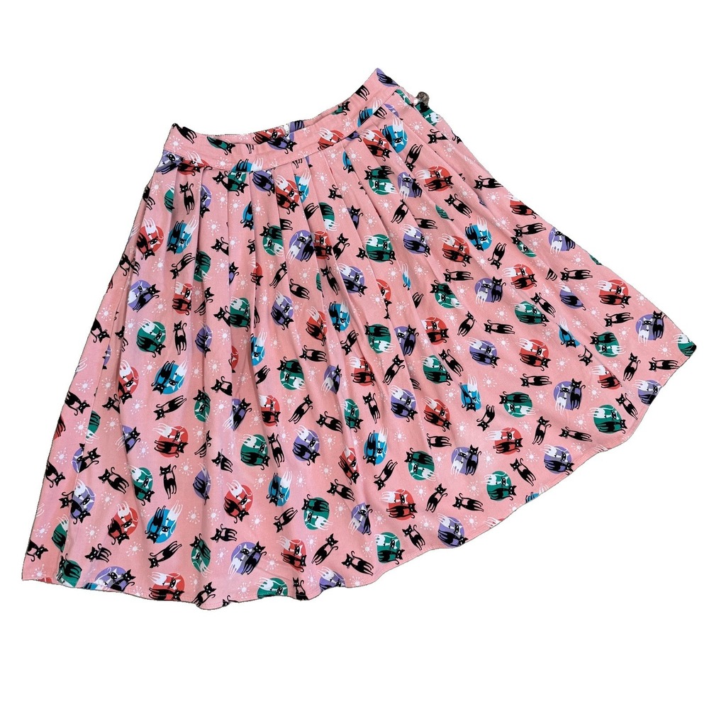 Voodoo Vixen LG Atomic Cat Pink Skirt Rockabilly Swing Skirt